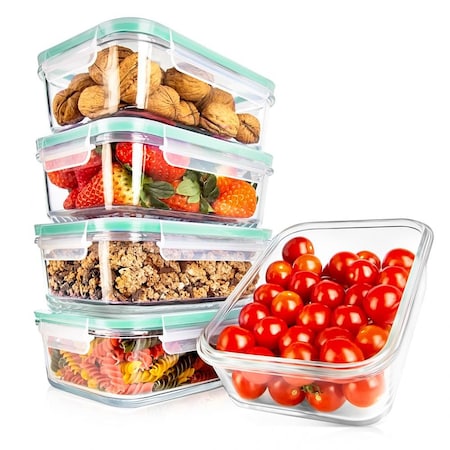 Nutrichef 10 Piece Glass Food Storage Containers with Lids, Green NCCLX5A2