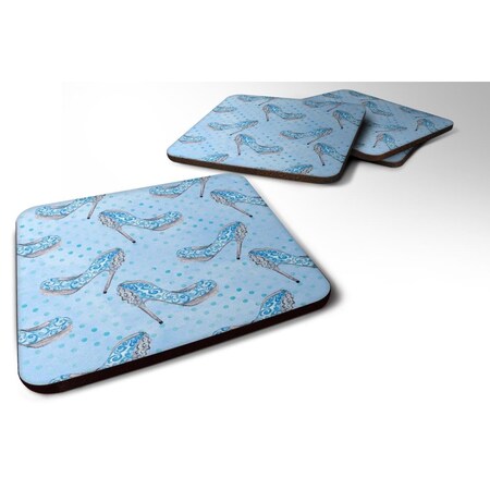 Carolines Treasures Watercolor Cinderella Shoe in Blue Foam Coaster, Set of 4 BB7554FC