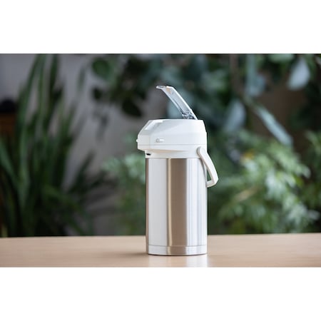 Service Ideas Airpot with Lever Lid, 3 Liter, Stainless Vacuum Insulated, Stainless/White CTAL30WHT