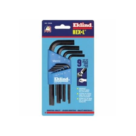 Eklind Hex-L Key Set, 9 per holder, Hex Tip, Metric, Short Arm 269-10509