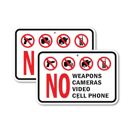 Signmission No Weapons Cameras Video Cell Phone, 18'' X 24'' 2 Signs, Heavy Gauge Aluminum, 2PK A-1824-2PACK-2792