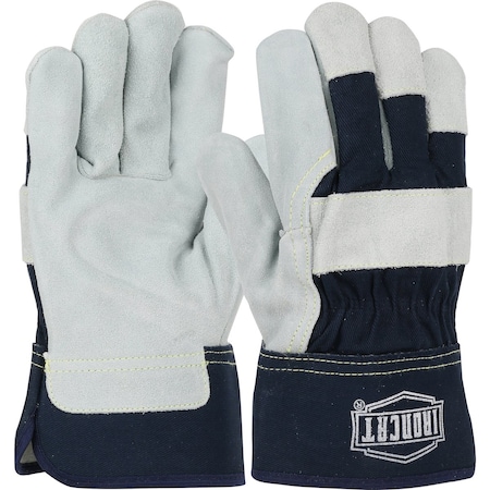 Ironcat Heavy Premium Split Cowhide Leather Palm Glove with Canvas Back, Rubberized Safety Cuff, 12PK 12385