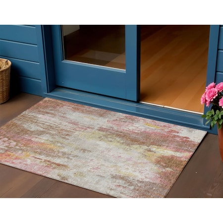 Homeroots 3' X 5' Tan Mauve And Ivory Abstract Washable Indoor Outdoor Area Rug 615878