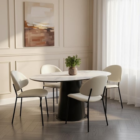 Manhattan Comfort Haven Metal Vegan Leather Side Chair in Ivory - Set of 4 DC1536-3