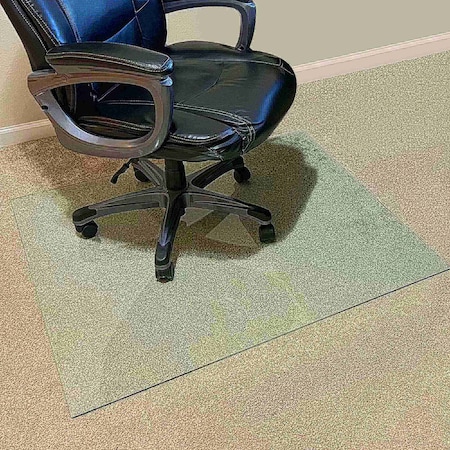 Fab Glass And Mirror Glass Office Chair Mat | 60in Flat Polished Edge Heavy Duty Glass Mat for Hard Floors CM60SQF-CL