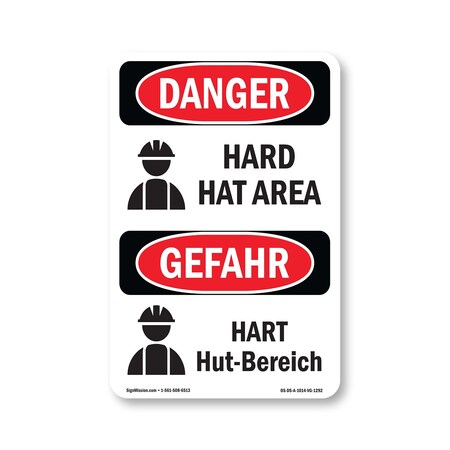 Signmission OSHA Danger Sign, Hard Hat Area Bilingual, 14in X 10in Aluminum, OS-DS-A-1014-VG-1292 OS-DS-A-1014-VG-1292