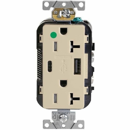 Leviton USB Receptacle, 20 A, 1/2 hp, Ivory T5833-HGI