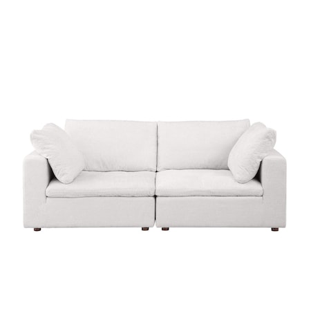 Homeroots 86in Pearl and Brown Italian Leather Loveseat 720475