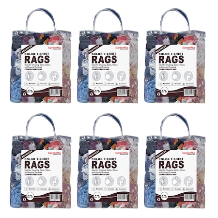 Supremeplus Recycled Color Knit T-Shirt Cleaning Rags, 4 lbs. Bag, Pack of 6, 6PK SP-0844