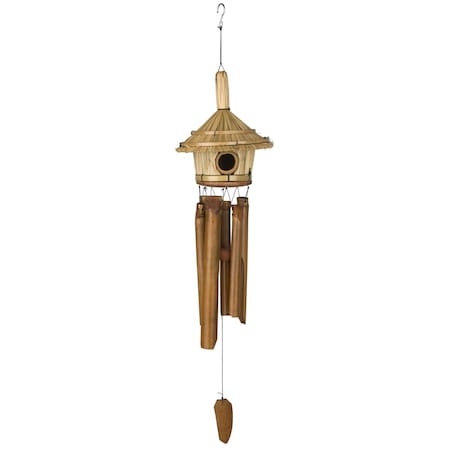 Woodstock Chimes Asli Arts Brown Bamboo 32 in. Thatched Roof Birdhouse Wind Chime C707