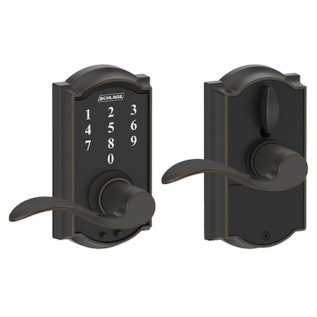 Schlage Camelot Series Keypad Lock, Aged Bronze, 238 x 234 in Backset, 138 to 134 in Thick Door FE695VCAMXACC716