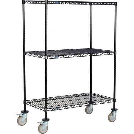 Global Industrial Nexel 3 Shelf Truck, Black Epoxy, 42"W x 14"D x 80"H, Polyurethane Swivel Casters, 2 Brakes B3157192