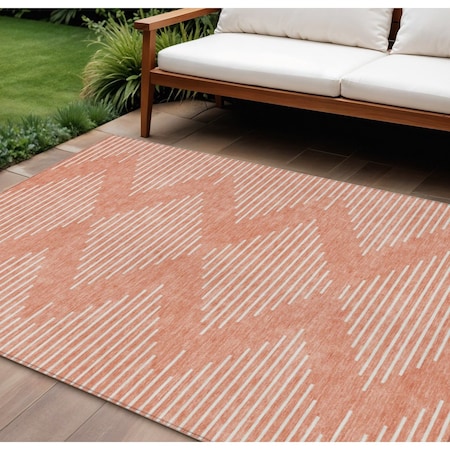 Homeroots 9' X 12' Salmon And Ivory Geometric Washable Indoor Outdoor Area Rug 598620