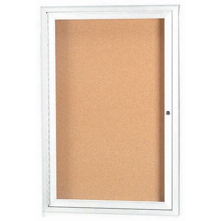 Aarco Enclosed Natural Pebble Grain Cork Bulletin Board w/ White Powder Coated Al Frame, 36''Hx24''W DCC3624RW