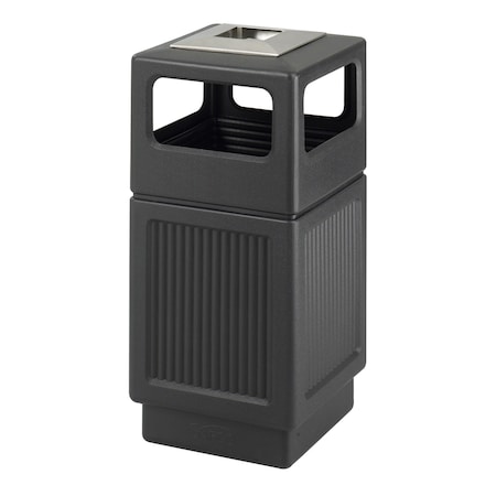 Safco Canmeleon 38 gal Square Outdoor Can, Black, None, Plastic, 18 1/4 in 9477BL