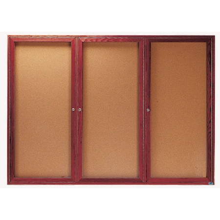 Aarco Enclosed Bulletin Board w/ Natural Pebble Grain Cork and Cherry Stained Red Oak Frame, 48''Hx72''W CBC4872-3R