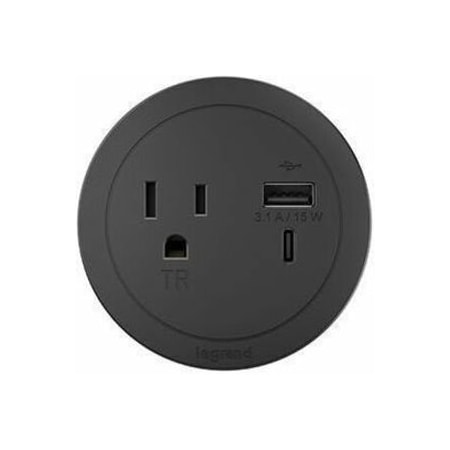 Legrand FurniturePowerOutlet, Black, 1Outlet, 10ft RFPCRUAUC-BK10