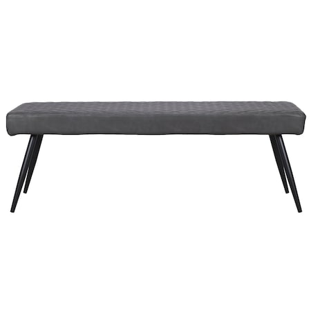 Homeroots 54in Dark Gray and Black Faux Leather Upholstered Dining Bench 558171