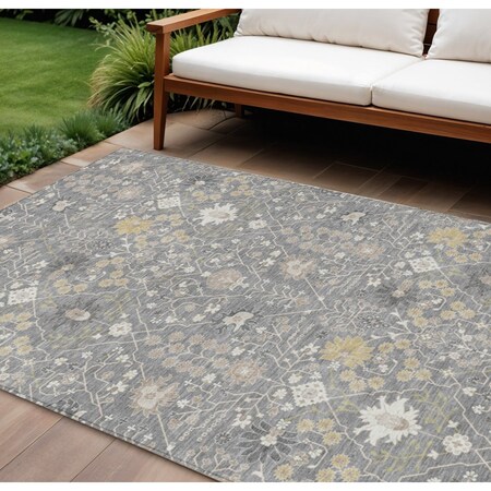 Homeroots 9' X 12' Gray Gold And Ivory Oriental Washable Indoor Outdoor Area Rug 598050