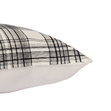 Homeroots 24" White and Black Check Cotton Blend Throw Pillow With Embroidery 549439