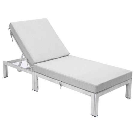 Leisuremod Chelsea Modern Outdoor Weathered Grey Chaise Lounge Chair With Light Grey Cushions CLWGR-77LGR