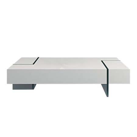 Homeroots 53" White And Clear Wood And Glass Sled Coffee Table 554301