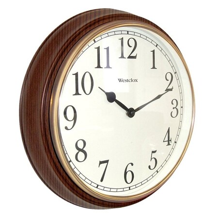 Westclox Classic Series Clock, Round, Woodgrain Frame, Plastic Clock Face, Analog 73004P
