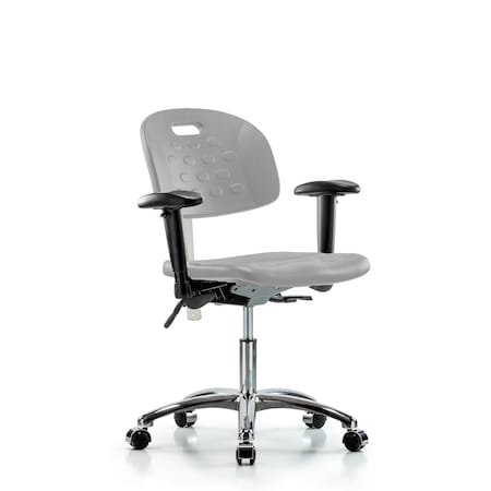 Blue Ridge Ergonomics Class 100 Poly Clean Room Chair-Desk Height with Seat Tilt, Adjustable Arms, & Casters in Gray Poly CLR-HPDHCH-CR-T1-A1-CC-GRY