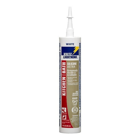 White Lightning Silicone Caulk, 6 " L, 8 " W, White W21100010