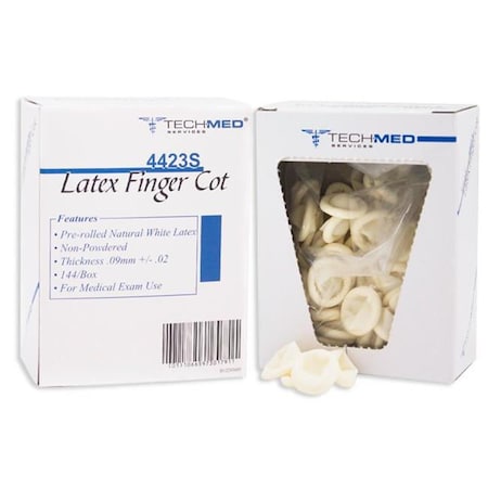 Tech Med Pre Rolled Latex Finger Cot, Small 4423S