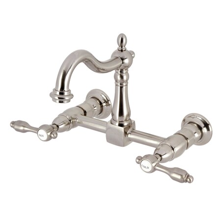 Kingston Brass Two-Handle Wall Mount Bridge Kitchen Faucet, Brushed Nickel KS1268TAL