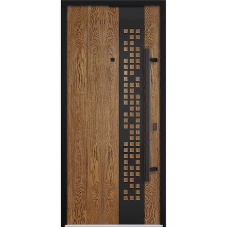 Vdomdoors Steel Door Deux 6678 Natural Oak Entry Door Painted W36xH80 Left hand Inswing DEUX6678EXD-OAK-W36 x H80-LH-I