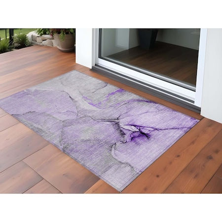Homeroots 2' X 3' Purple and Ivory Abstract Washable Non Skid Indoor Outdoor Area Rug 559703
