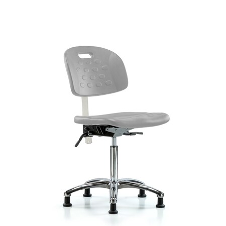 Blue Ridge Ergonomics Class 100 Poly Clean Room Chair-Medium Bench Height with Seat Tilt & Stationary Glides in Gray Poly CLR-HPMBCH-CR-T1-A0-NF-RG-GRY
