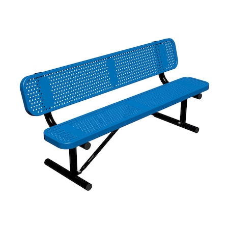 Leisure Craft 6' Standard Bench With Back, Perforated Metal, Portable, Blue B6WBP-PERF-BLUE