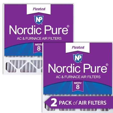 Nordic Pure 20x20x5 Pleated Air Filter, High Capacity, Electrostatically Charged Synthetic Media, MERV 8, 2 PK 20x20x5HM8-2