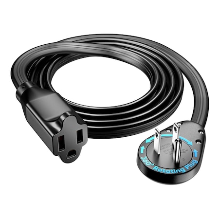 Maximm 6ft 14AWG 360 degrees Flat Plug Heavy Duty Extension Cord, Low Profile UL, Black ADW-S360-31F06-14B0