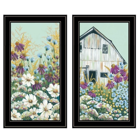 Set Of Two Floral Field 2 Black Framed Print Wall Art, 2PK