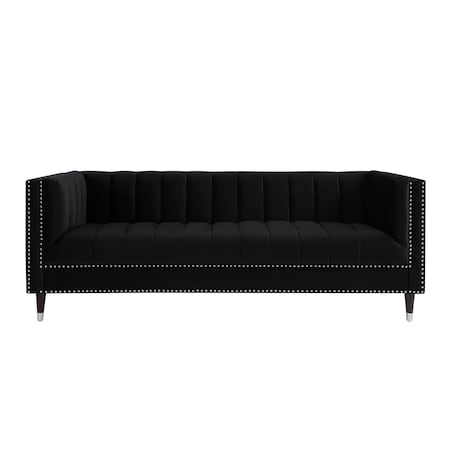 Homeroots 85" Black Velvet Wood Sofa 543930