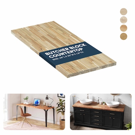 Allforwood Acacia Butcher Block Countertop 4ft x 25 in, 1.5 in Thick Unfinished Solid Wood 805666