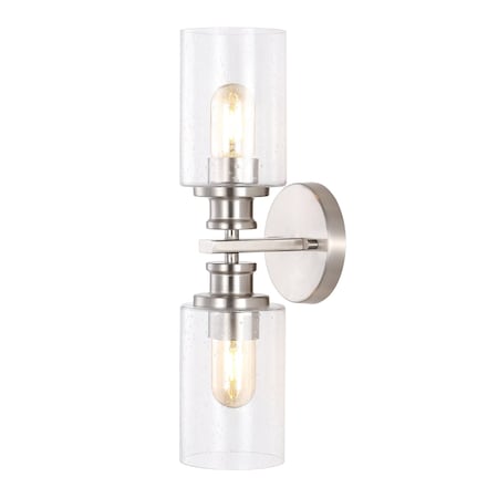 Jonathan Y Jules Edison 16.5" Cylinder 2-Light Iron/Seeded Glass Farmhouse Contemporary LED Wall Sconce, Nickel JYL7577C