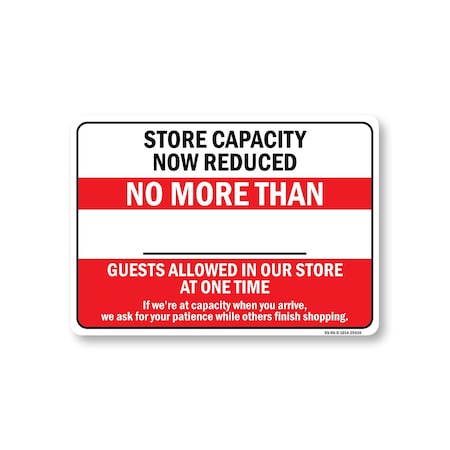 Signmission Public Safety, 10" Height, Decal, 14" x 10", Store Capacity Now Reduced No More Than OS-NS-D-1014-25436