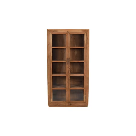 Homeroots 80in Brown Solid Wood Display Stand With Two Doors 489035