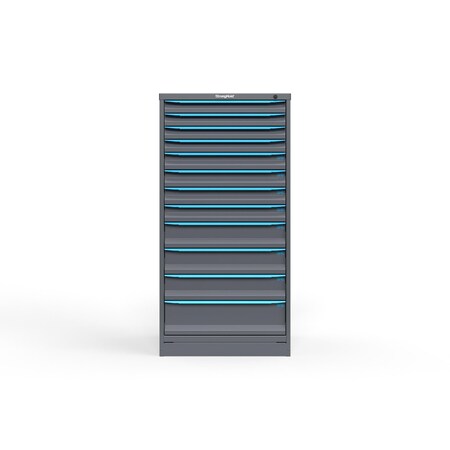 Strong Hold 12 drawer cabinet - (4x 2ft, 4x 3ft, 3x 5ft, 1x 7ft) - Blue accents - Keyed Different S3060-PPDAS-1202FS