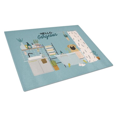 Carolines Treasures Brown Pug in Bathtub Glass Cutting Board - Large CK7429LCB