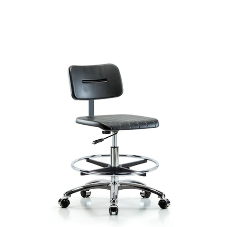 Blue Ridge Ergonomics Basic Poly Med Bench Chair, Chrm, CF, Cast, Polyurethane, Chrome, 19-1/2" to 27-1/2" Seat Height BR-BPMBCH-CR-CF-CC