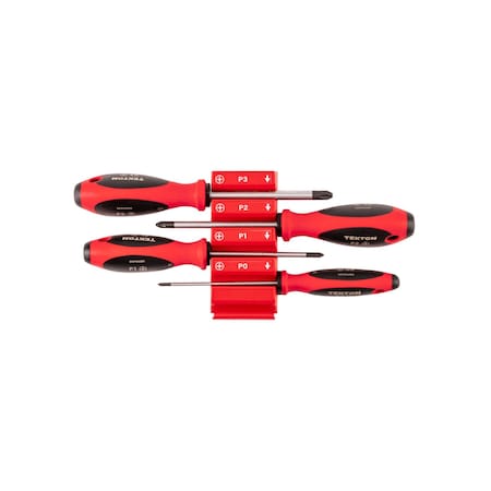 Tekton Phillips Screwdriver Set with Red Modular Organizers - 4 Inch Shanks, 4-Piece (#0 - #3) DWP90105