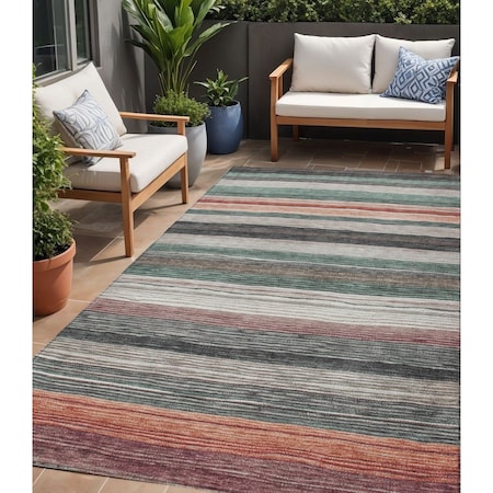 Homeroots 5' X 8' Pale Aqua Copper And Taupe Striped Washable Indoor Outdoor Area Rug 618263