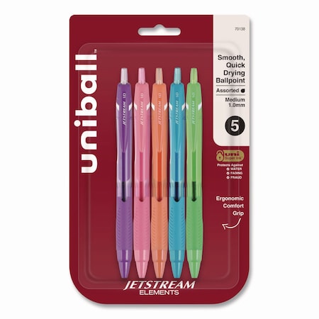 Uniball Jetstream Elements Ballpoint Pen, Retractable, Medium 1 mm, Assorted Ink and Barrel Colors, 5PK 70138