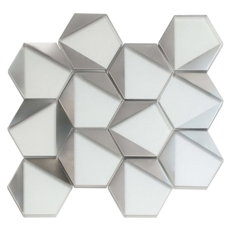 Apollo Tile Mirari 9x11 in. Gray, Silver Glossy Glass 3D Trapezoid Mosaic Wall Tile (3.28 sq ft/case) 5PK APLMNC8803BLA